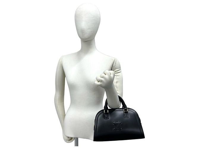 Céline Celine Triomphe Logo Embossed Leather Handbag Black - view 2