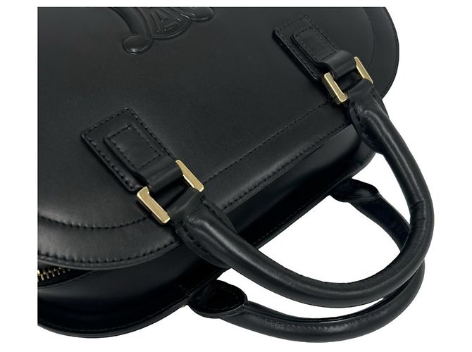 Céline Celine Triomphe Logo Embossed Leather Handbag Black - view 4