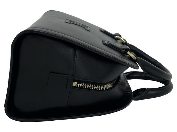 Céline Celine Triomphe Logo Embossed Leather Handbag Black - view 6