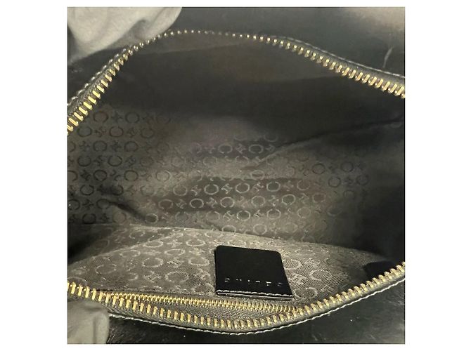 Céline Celine Triomphe Logo Embossed Leather Handbag Black - view 9