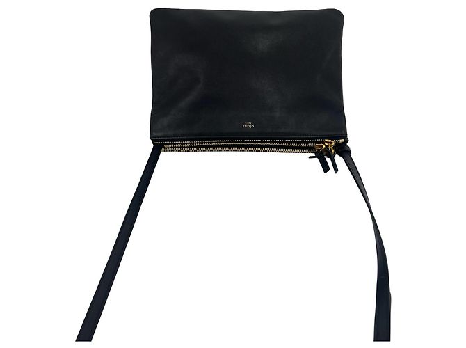 Céline Borsa a tracolla in pelle Celine Trio con logo inciso Nero - vista 4