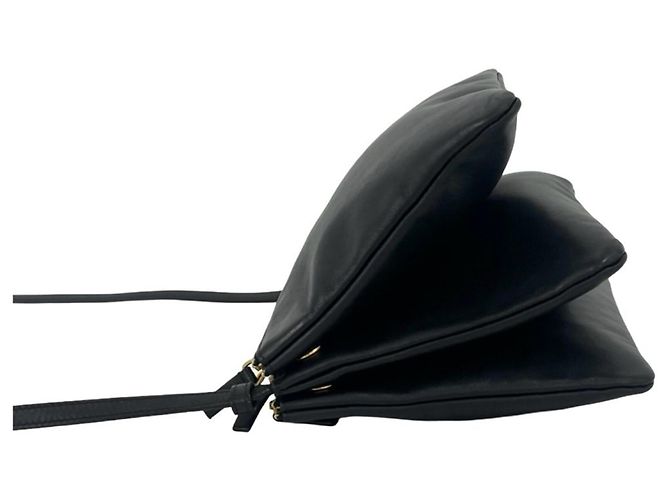 Céline Borsa a tracolla in pelle Celine Trio con logo inciso Nero - vista 5