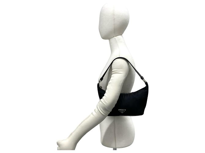 Sac à main Prada avec logo triangle Noir - vue 2