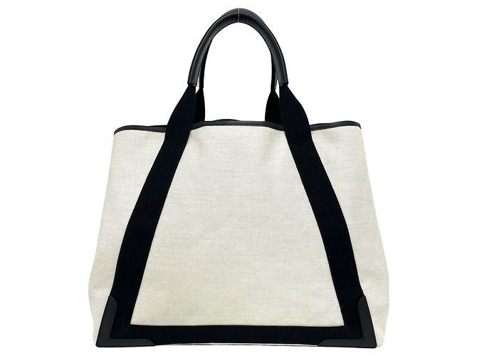 Borsa Tote Balenciaga Cabas in tela e pelle blu navy Nero Bianco - vista 3