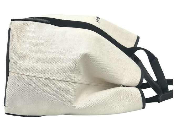 Borsa Tote Balenciaga Cabas in tela e pelle blu navy Nero Bianco - vista 6