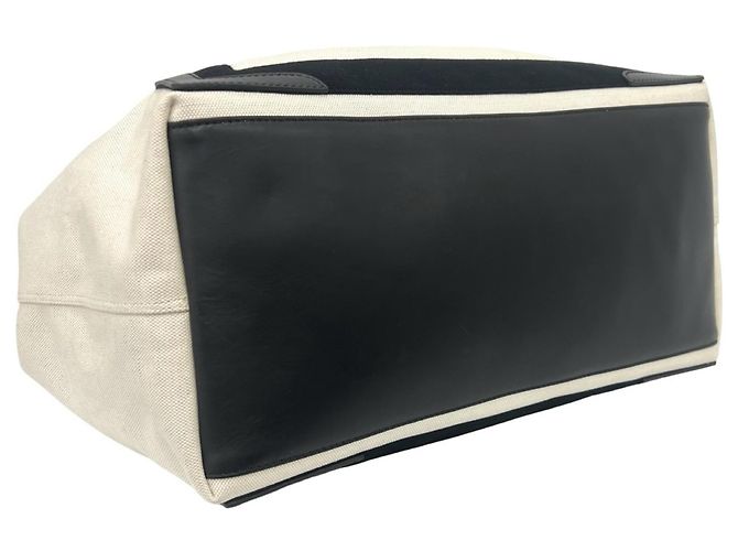 Borsa Tote Balenciaga Cabas in tela e pelle blu navy Nero Bianco - vista 7
