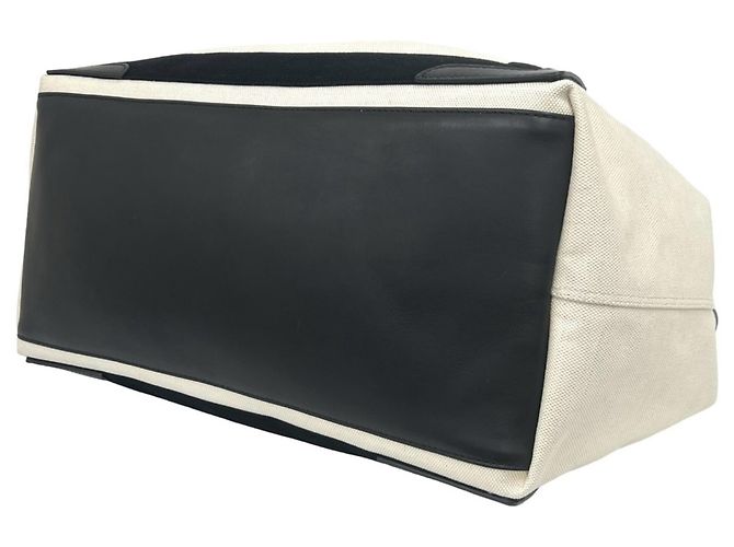 Borsa Tote Balenciaga Cabas in tela e pelle blu navy Nero Bianco - vista 8