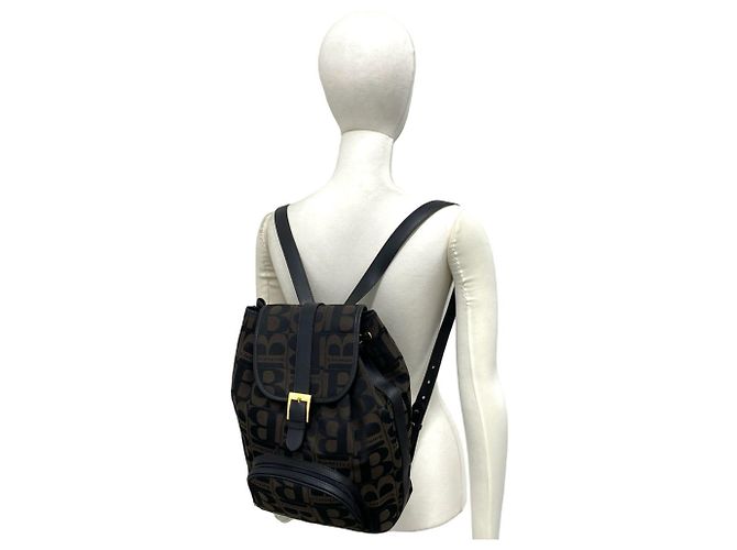 Burberry Vintage Logo Canvas Leder-Rucksack Braun Schwarz - Ansicht 2
