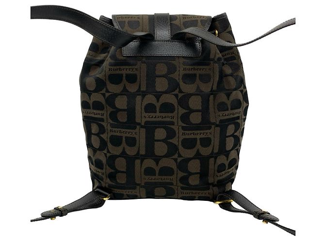 Burberry Vintage Logo Canvas Leder-Rucksack Braun Schwarz - Ansicht 3