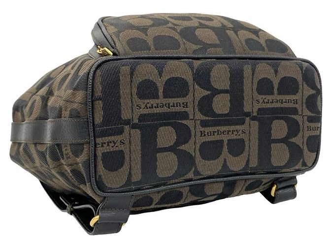 Burberry Vintage Logo Canvas Leder-Rucksack Braun Schwarz - Ansicht 7