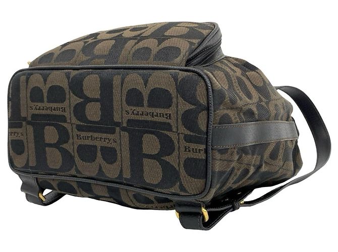 Burberry Vintage Logo Canvas Leder-Rucksack Braun Schwarz - Ansicht 8