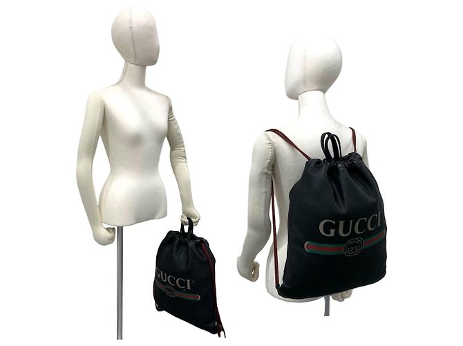 Gucci Logo Leather Drawstring Backpack Black - view 2