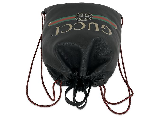 Gucci Logo Leather Drawstring Backpack Black - view 4