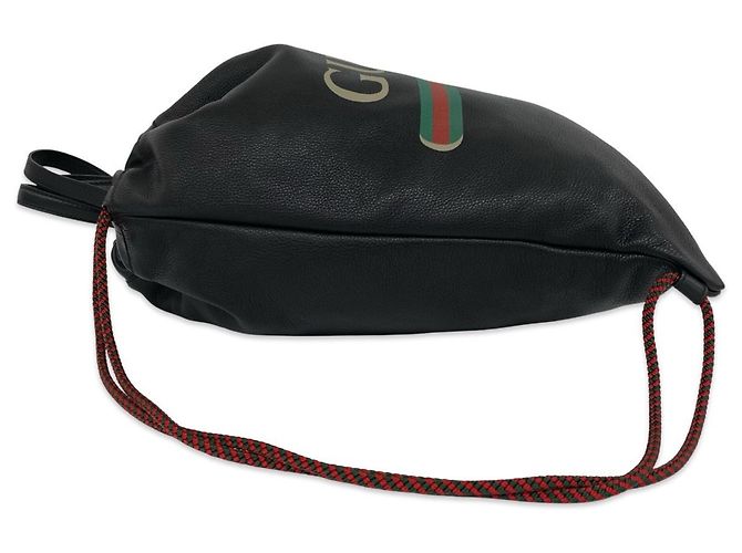 Gucci Logo Leather Drawstring Backpack Black - view 5