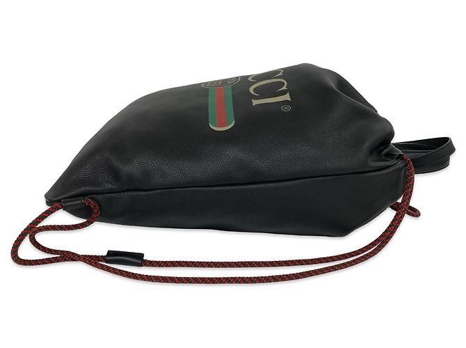 Gucci Logo Leather Drawstring Backpack Black - view 6