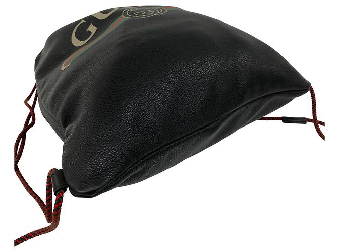 Gucci Logo Leather Drawstring Backpack Black - view 7