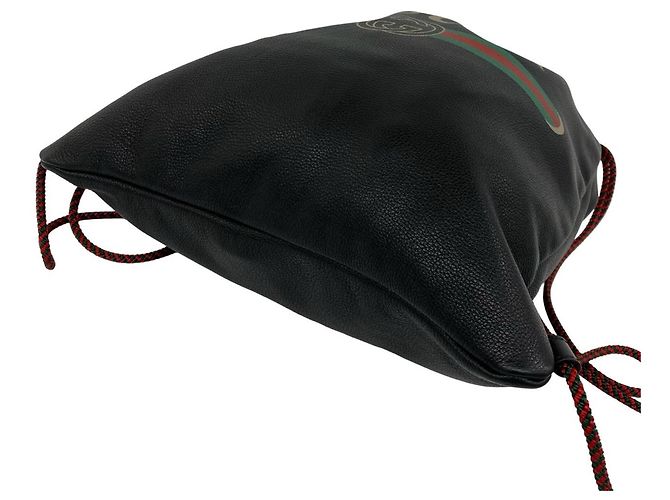 Gucci Logo Leather Drawstring Backpack Black - view 8