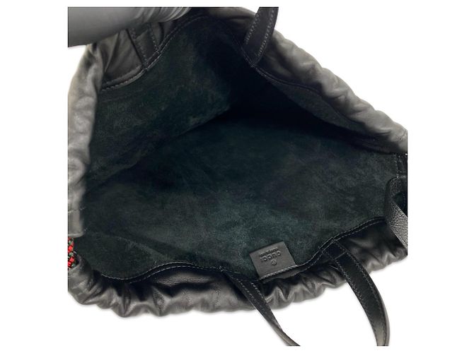 Gucci Logo Leather Drawstring Backpack Black - view 9