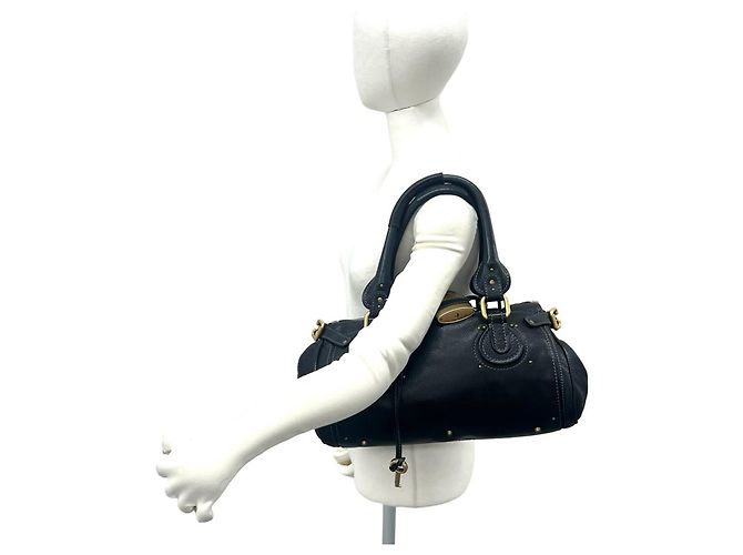 Chloé Paddington Logo Hardware Leder Handtasche Tote Bag Mini Boston Schwarz - Ansicht 2