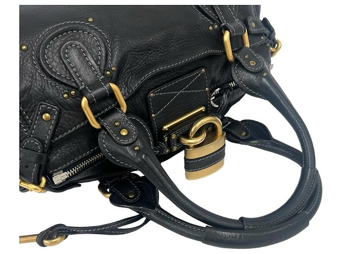 Chloé Paddington Logo Hardware Leder Handtasche Tote Bag Mini Boston Schwarz - Ansicht 4