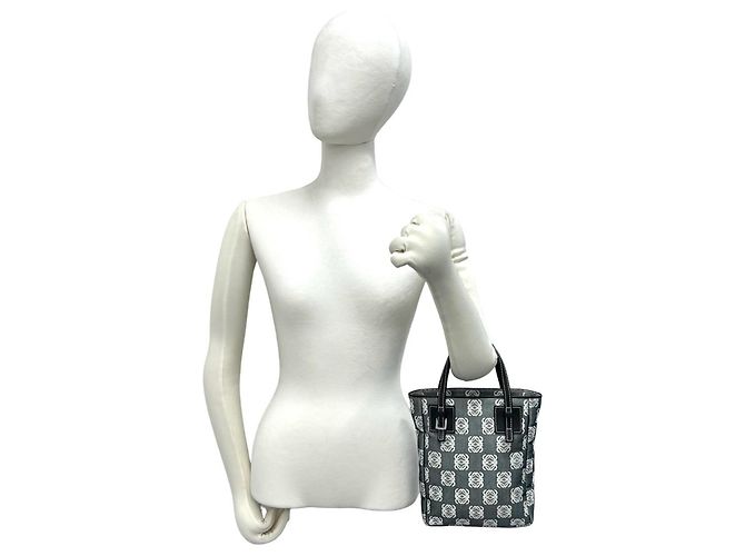 Mini mala tote Loewe Repeat Anagram em tela e couro Marrom Preto - vista 2