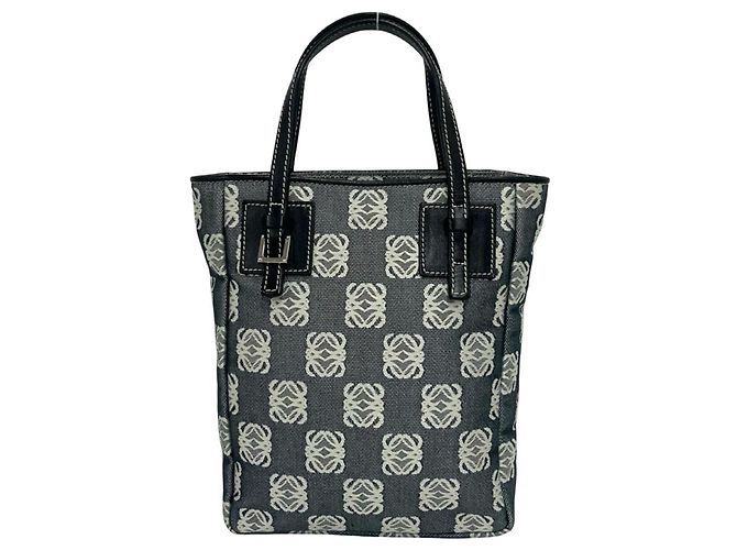 Mini mala tote Loewe Repeat Anagram em tela e couro Marrom Preto - vista 3