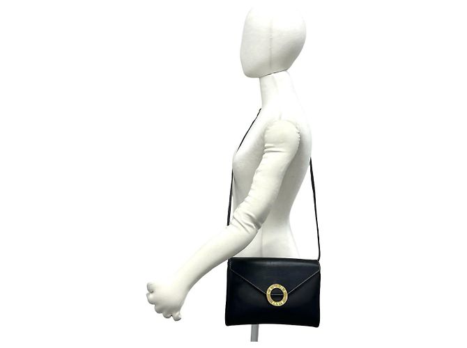 Céline Celine Vintage Circle Logo Hardware Leather Shoulder Bag Black - view 2