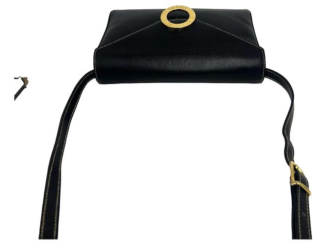 Céline Celine Vintage Circle Logo Hardware Leather Shoulder Bag Black - view 4