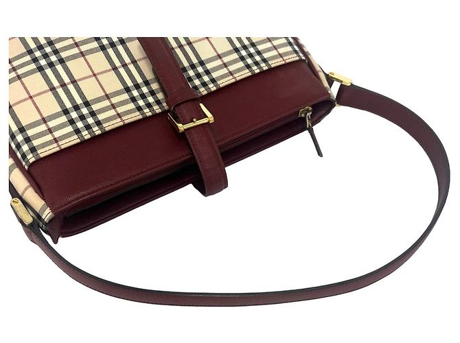 Borsa a tracolla Burberry Nova Check in tela e pelle Beige Bordò - vista 4