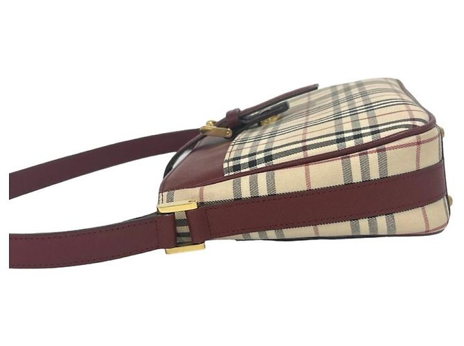 Borsa a tracolla Burberry Nova Check in tela e pelle Beige Bordò - vista 5