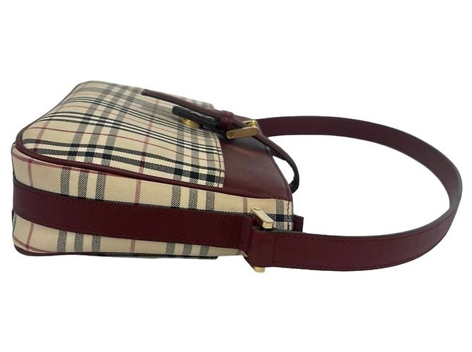 Borsa a tracolla Burberry Nova Check in tela e pelle Beige Bordò - vista 6