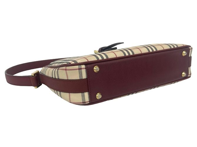 Borsa a tracolla Burberry Nova Check in tela e pelle Beige Bordò - vista 7
