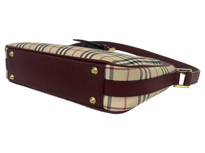 Borsa a tracolla Burberry Nova Check in tela e pelle Beige Bordò - vista 8
