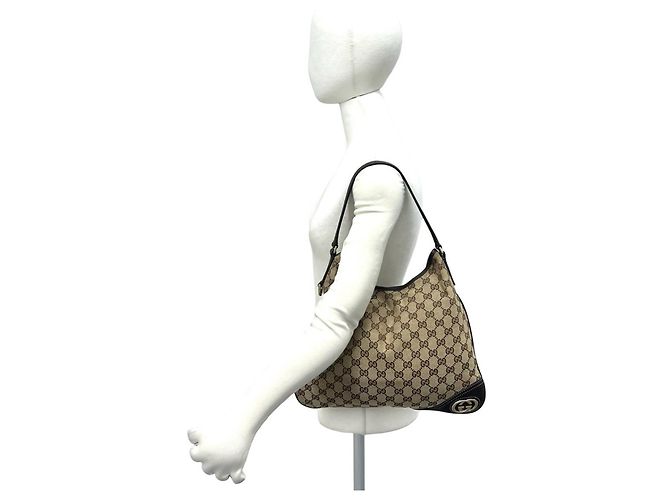 Borsa Tote a Spalla GUCCI in Tela e Pelle Marrone - vista 2