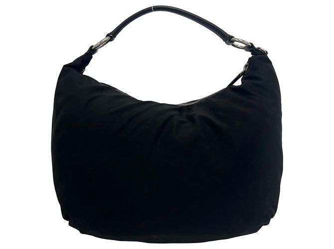 Saffiano Borsa a tracolla Prada in Tessuto Pocono con logo triangolare in metallo Nero - vista 3