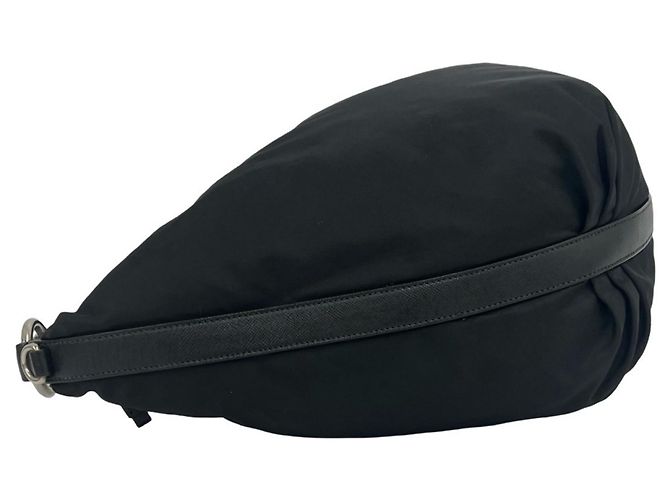 Saffiano Borsa a tracolla Prada in Tessuto Pocono con logo triangolare in metallo Nero - vista 5