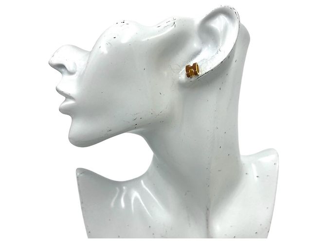Hermès Brincos Mini Pop H Stud Earrings Hermes Marrom Dourado - vista 2
