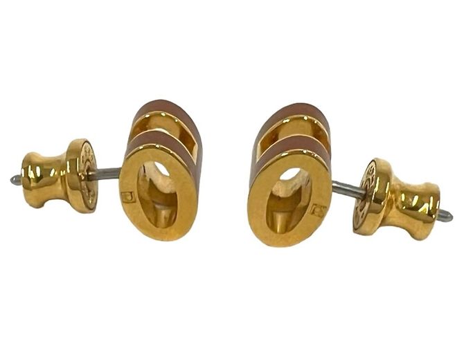 Hermès Brincos Mini Pop H Stud Earrings Hermes Marrom Dourado - vista 5