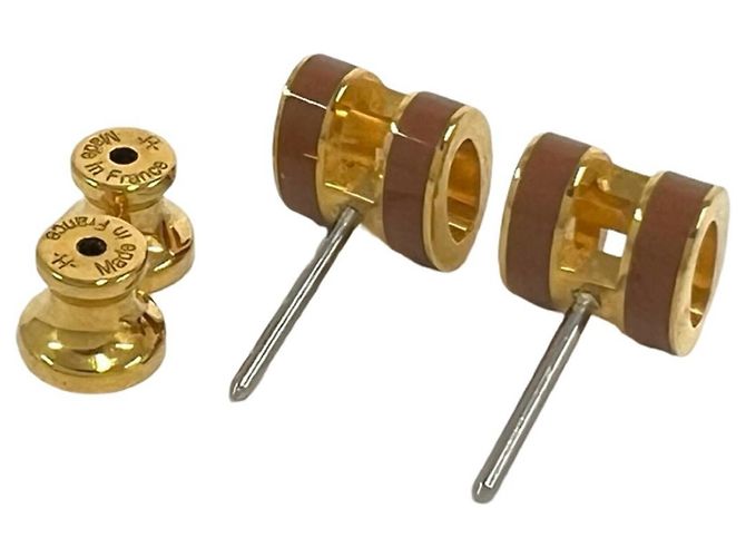 Hermès Brincos Mini Pop H Stud Earrings Hermes Marrom Dourado - vista 7