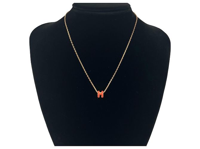 Hermès HERMES Mini Pop H Halskette mit vergoldetem Anhänger Rot Golden - Ansicht 2
