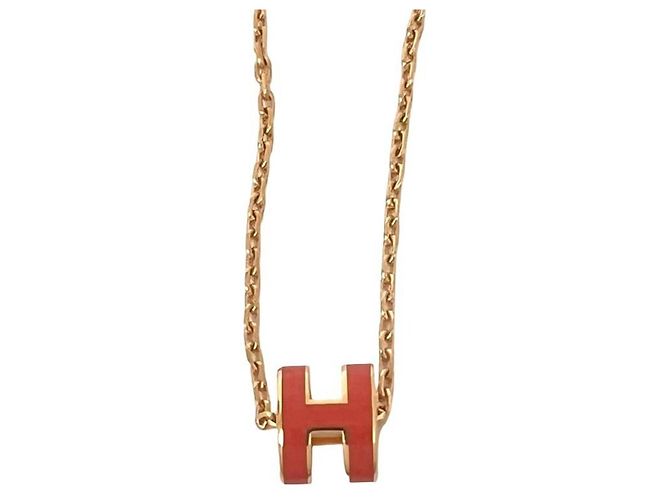 Hermès HERMES Mini Pop H Halskette mit vergoldetem Anhänger Rot Golden - Ansicht 4