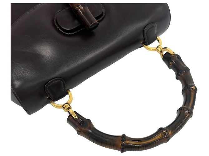 Bamboo Borsa a mano Mini Tote in pelle e bambù vintage Gucci Marrone - vista 4