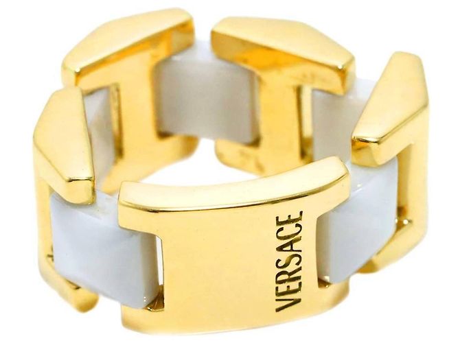 Versace 1 Ring aus 18K Gelbgold und weißer Keramik Golden - Ansicht 4