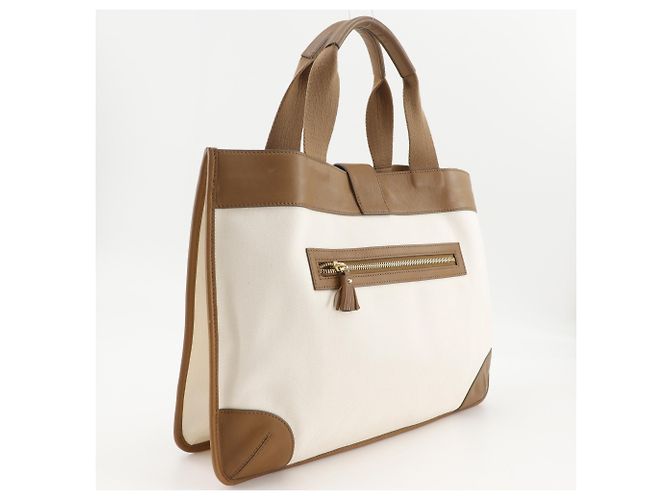 Borsa Tote Anya Hindmarch in tela e pelle Marrone Bianco - vista 3