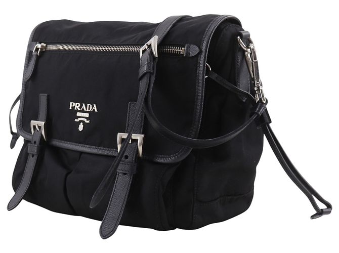 Prada Nylon Schultertasche Schwarz mit Logo - Ansicht 2