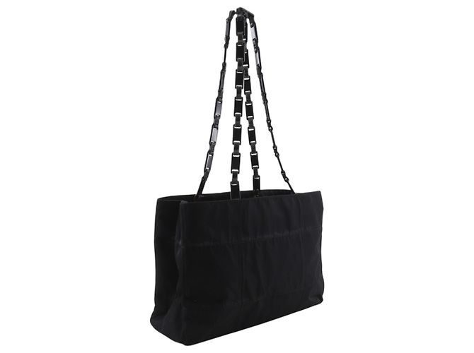 Prada Chain Shoulder Tote Bag Black - view 3