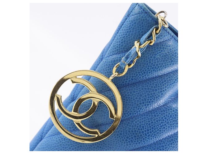 Borsa Tote Chanel Vintage Chevron Blu - vista 17