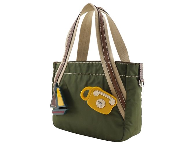 Mini borsa tote Prada in nylon kaki Cachi - vista 2