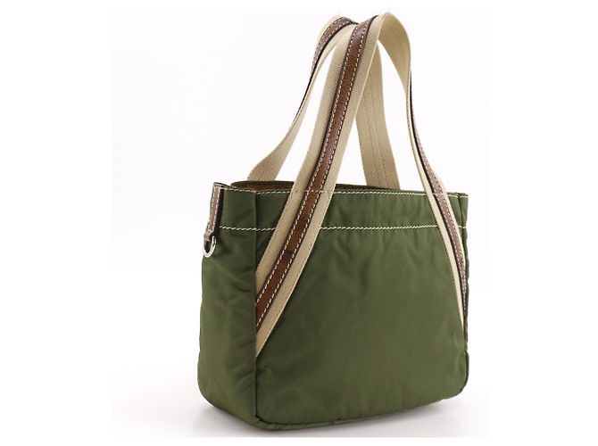 Mini borsa tote Prada in nylon kaki Cachi - vista 3