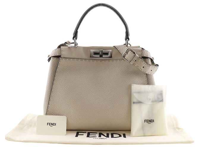Borsa a mano Fendi Peekaboo Selleria Medium Grigio - vista 18